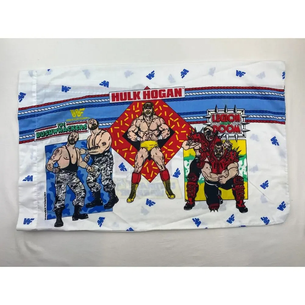 WWF Sheet Twin Flat Sheet Pillow Case 1991 Hogan Macho Savage Warrior Jake Snake